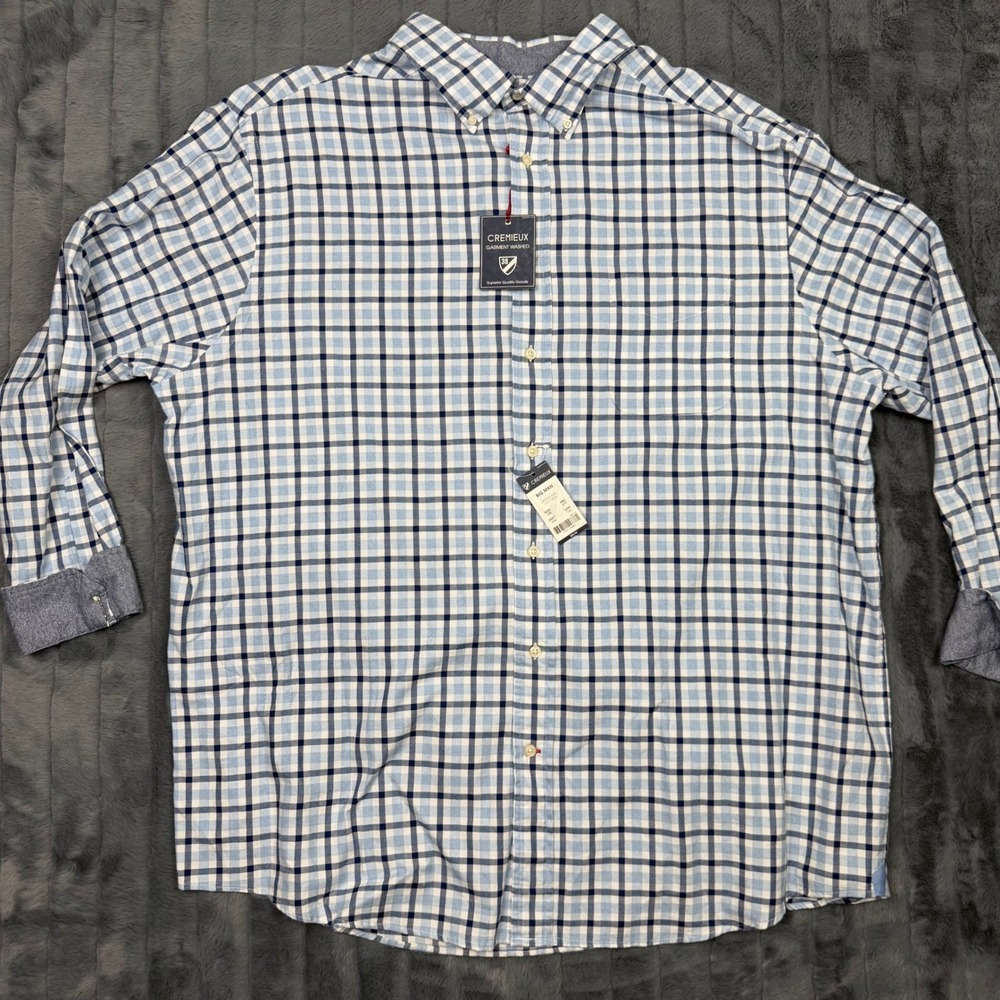 Cremieux Classics Big Man Plaid Button Down Shirt Light Blue 2XB F85WX362B NEW